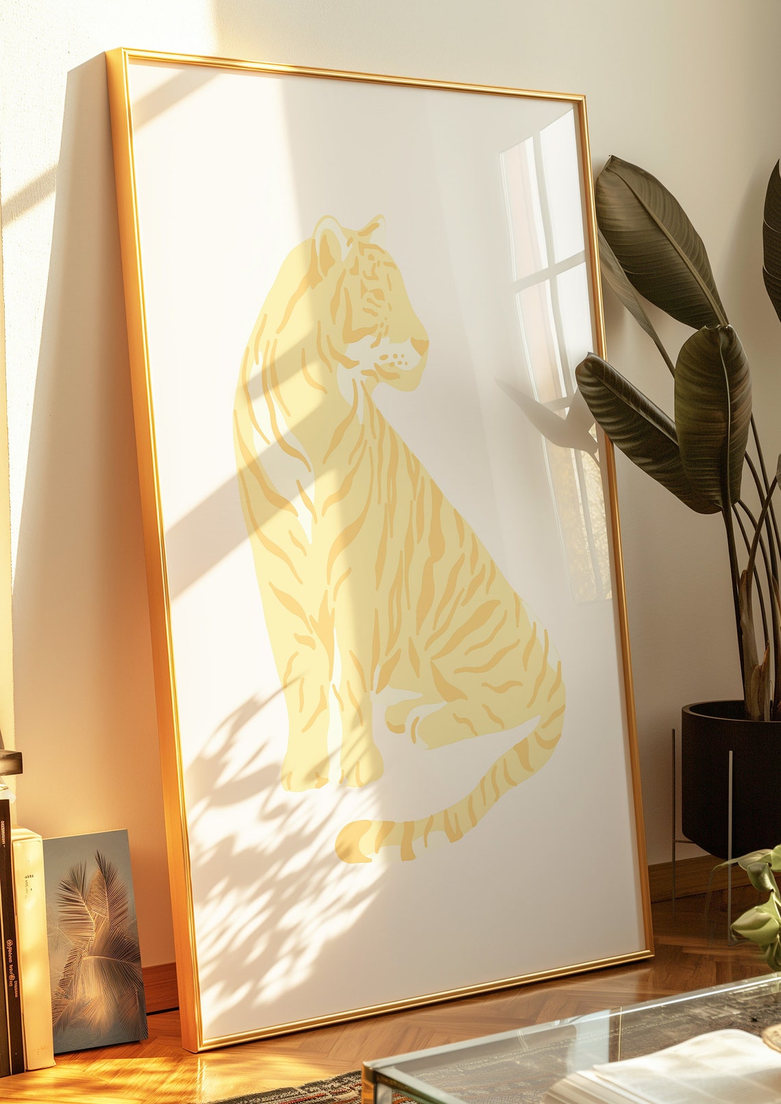 Golden Yellow Tiger Illustration Minimalist Animal Art Poster - Image 2