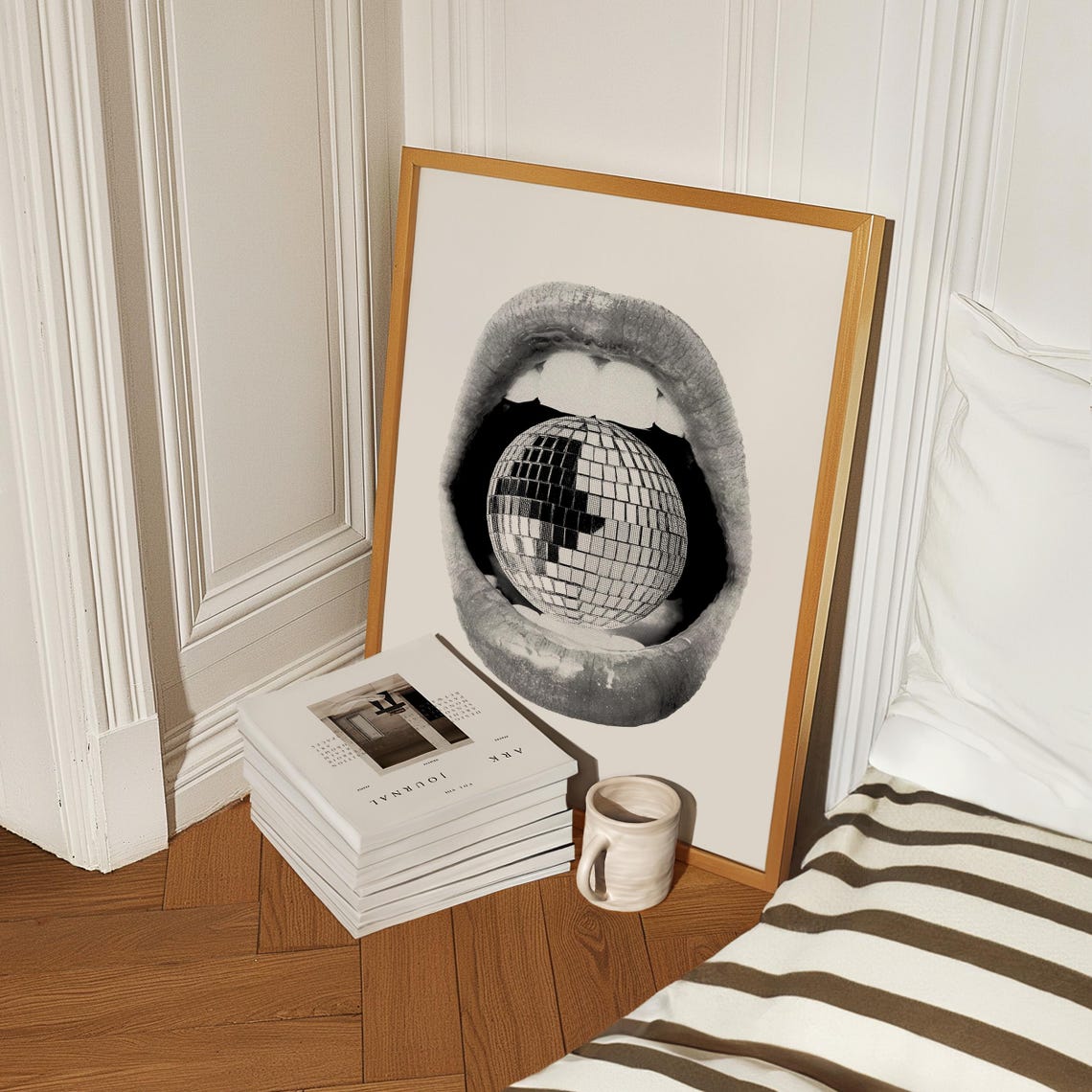 Disco Ball In Lips 70s Pop Art Black White Funky Retro Poster - Image 4