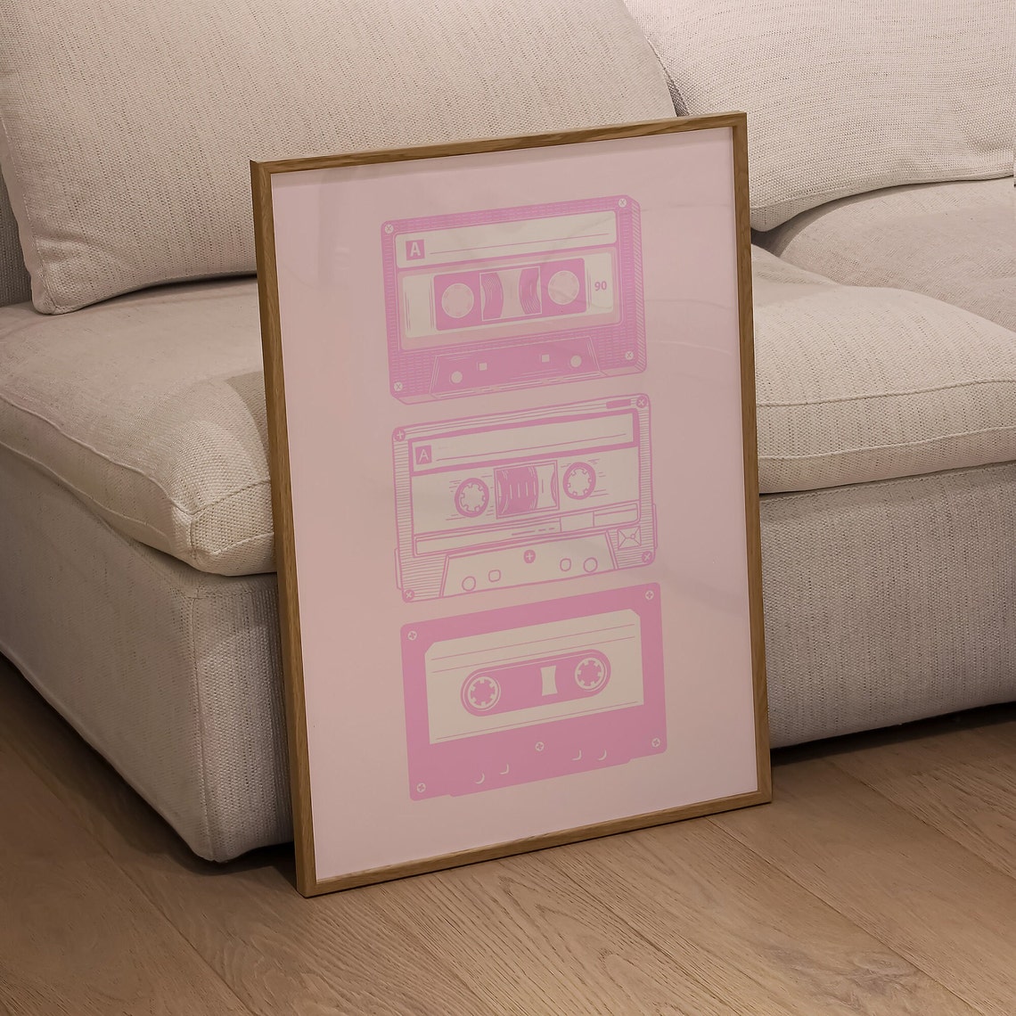 Pink Retro Cassette Tapes Trio Nostalgic 90s Music Room Poster - Image 2