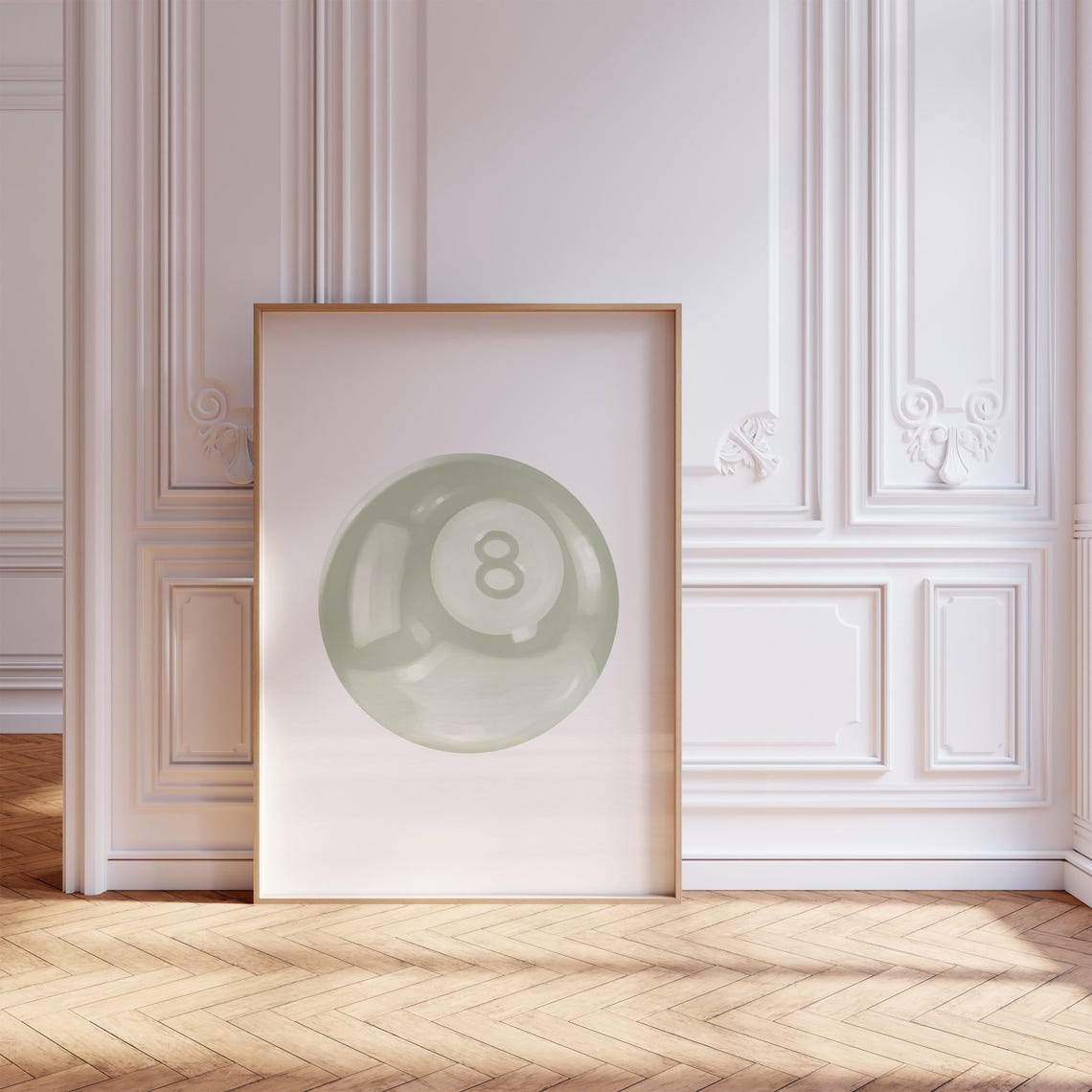 Sage Green 8 Ball Soft Watercolor Minimalist Preppy Wall Poster - Image 2