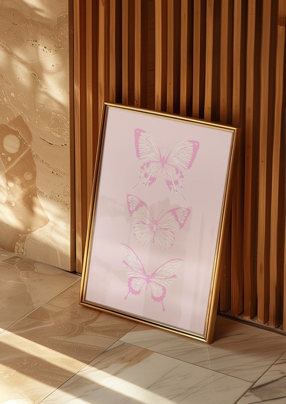 Pink Wall Art Butterfly Wall Art Trendy Art Prints Aesthetic Poster Pink Preppy Poster Trendy Preppy Dorm Trendy Art Print