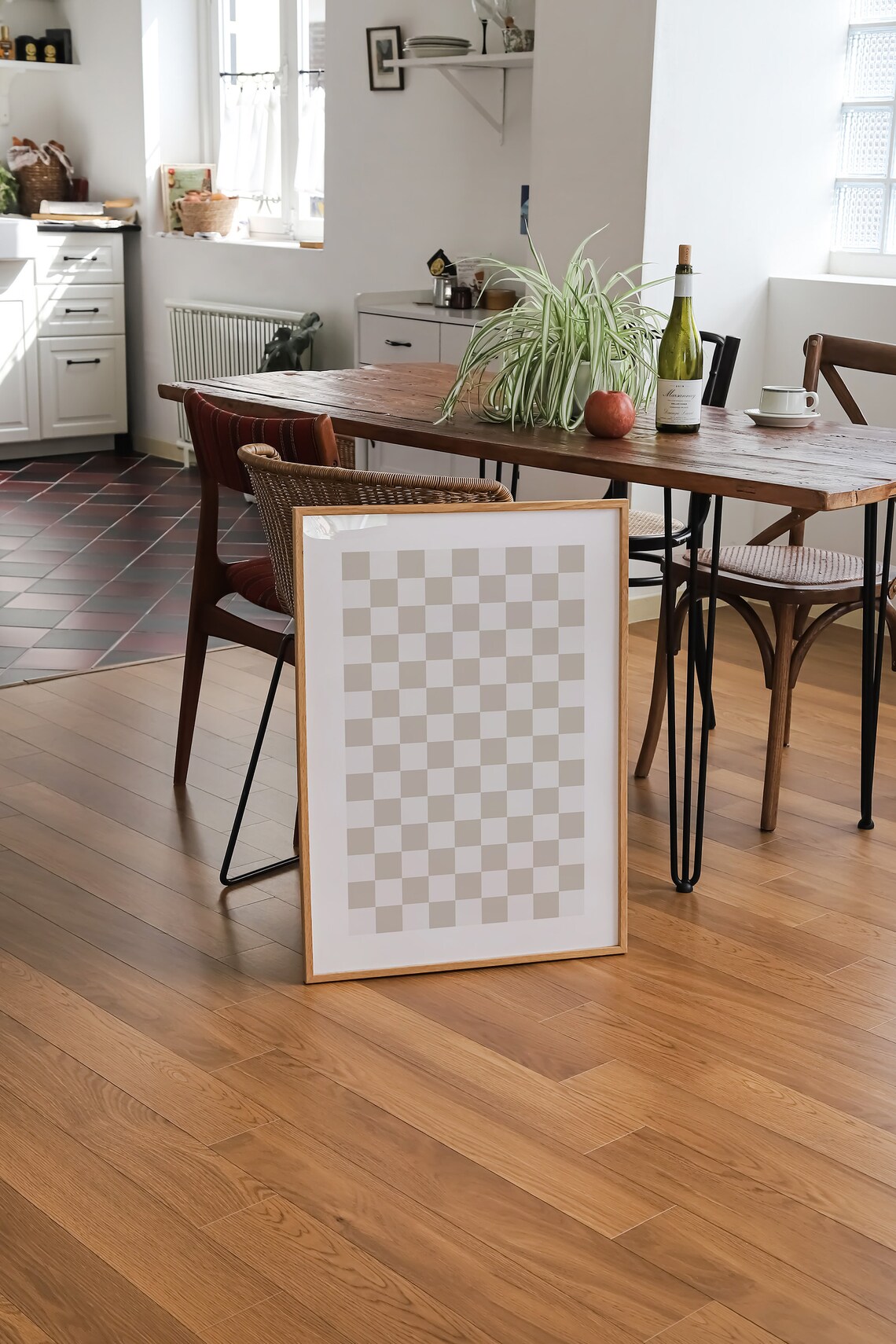Checkered Trendy Neutral Boho Retro Poster