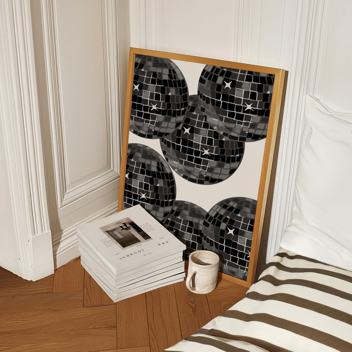 Black Disco Balls Starry Retro Party Glam Black White Poster - Image 3