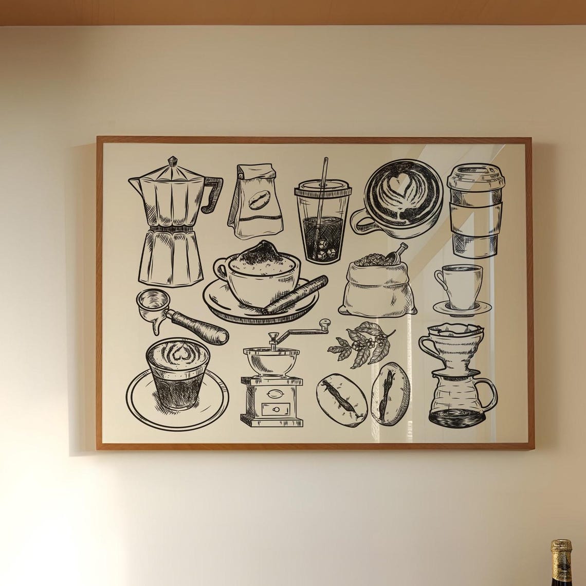 Black Line Coffee Collage Vintage Kitchen Bar Sketch Art Poster - Image 3