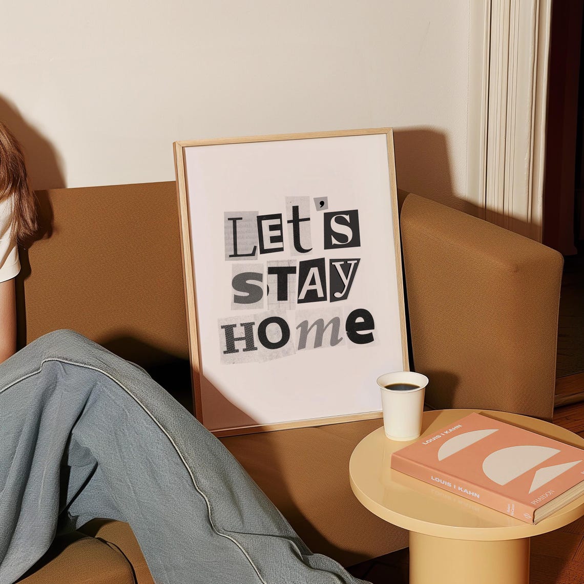 Lets Stay Home Ransom Letter Typography Black White Cozy Poster - Image 4
