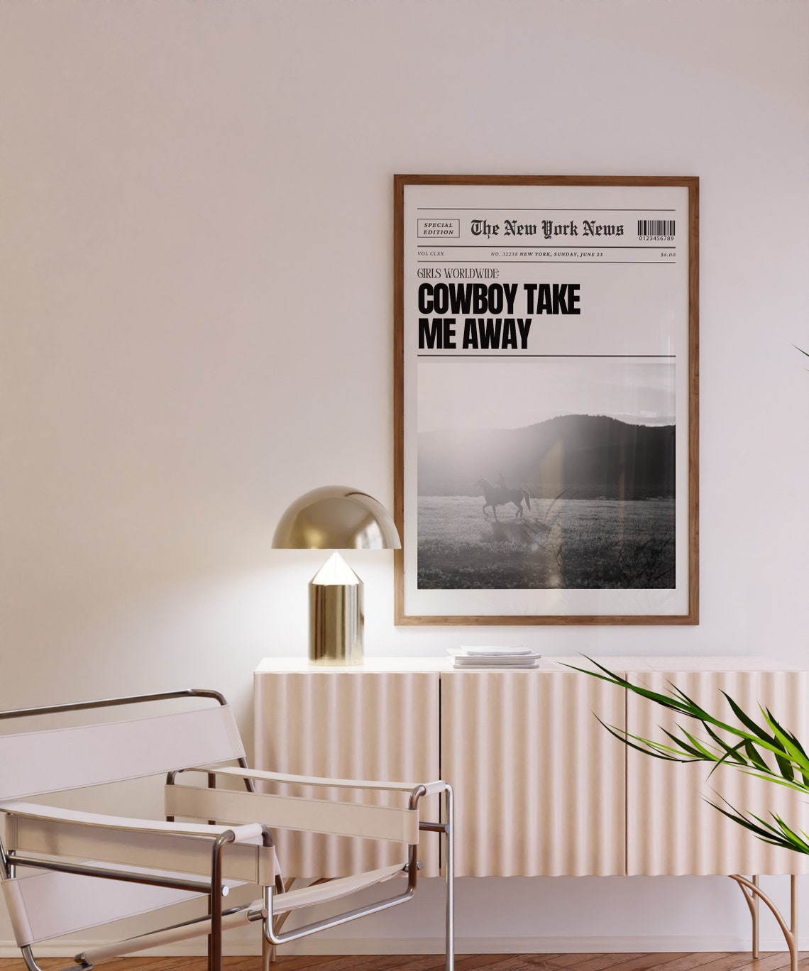 Cowboy Take Me Away Vintage Newspaper Style B&W Western Poster - Image 2