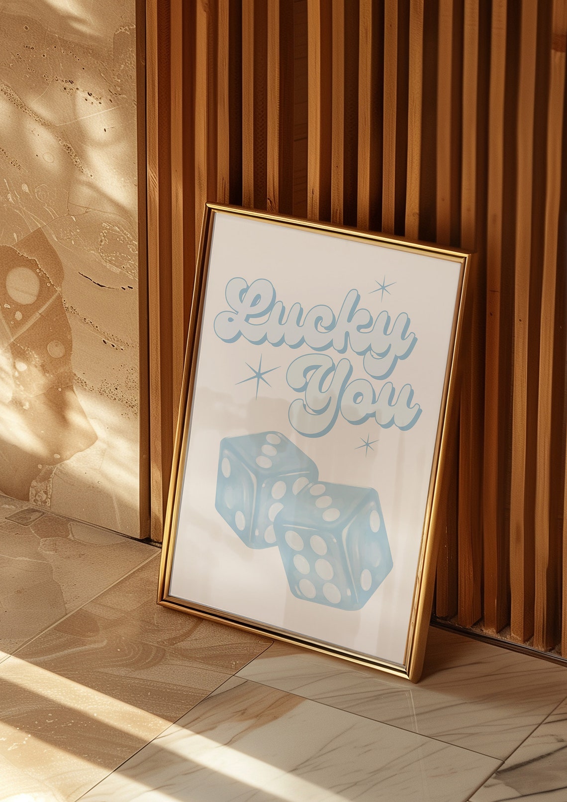 Lucky You Retro Script Blue Dice Typography Trendy Dorm Poster - Image 3