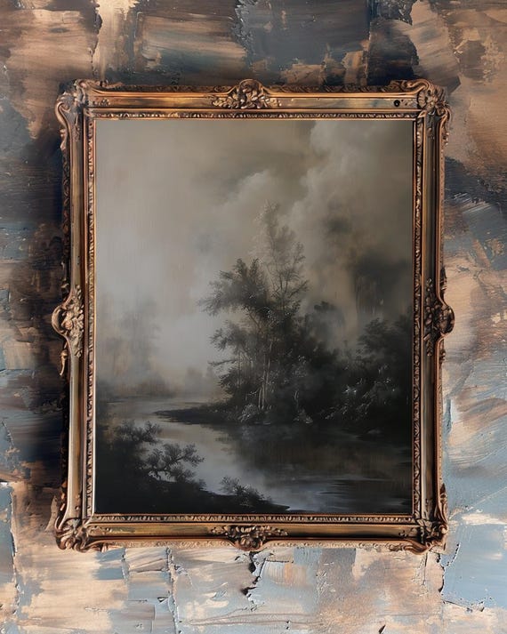 Dark Academia Wall Art Dark Landscape Painting Vintage Art Print Moody Wall Art For Bathroom Wall Art Moody And Dark Cottagecore Art Gothic