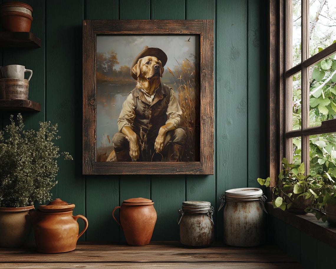 Labrador Retriever in a Hat and Vest by the Quiet Marsh Poster - Image 3