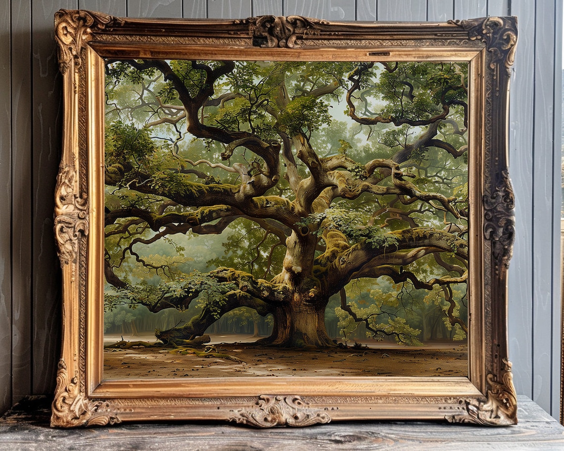 Angel Oak Cottagecore Wall Art Print, Vintage Oak Tree