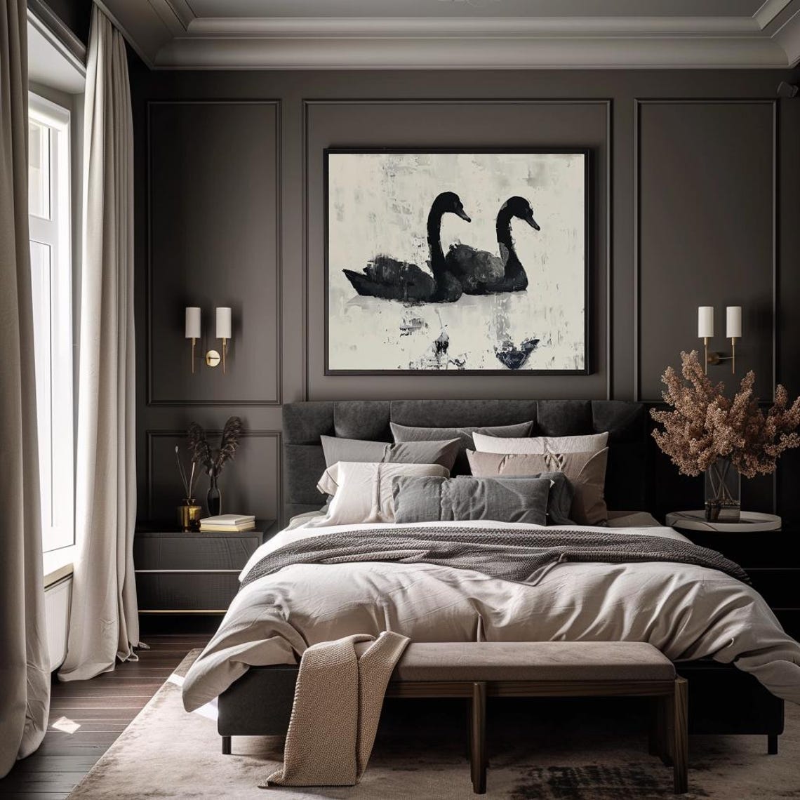 Two Black Swans Minimalist Abstract Ink Painting Art Wall Poster - Image 3