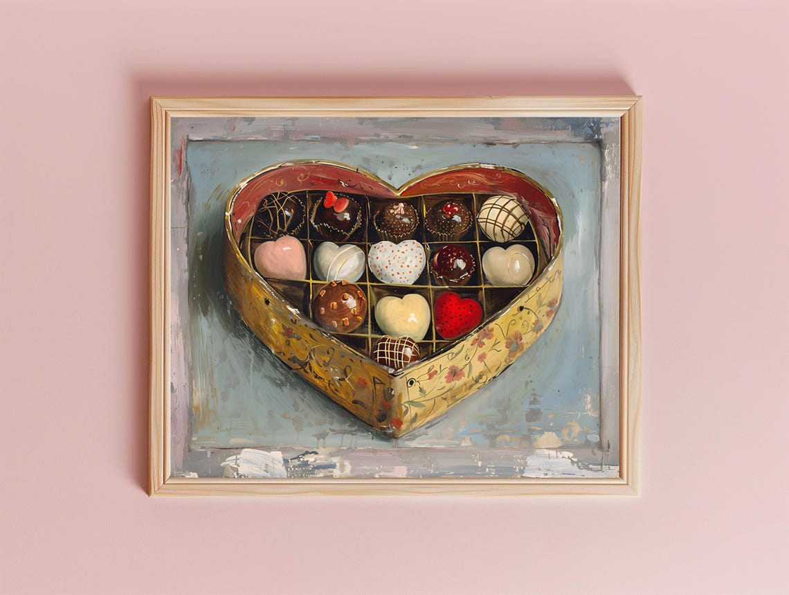 Vintage Heart Shaped Tin Box Full of Valentine Chocolates Poster - Image 2