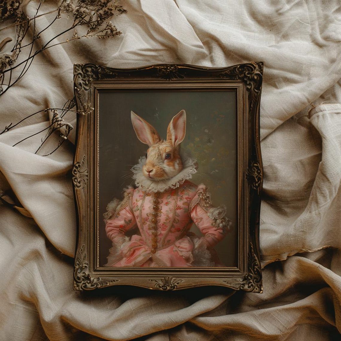 Funny Renaissance Rabbit Portrait In Pink Gown With Lace Ruff Poster - Image 3