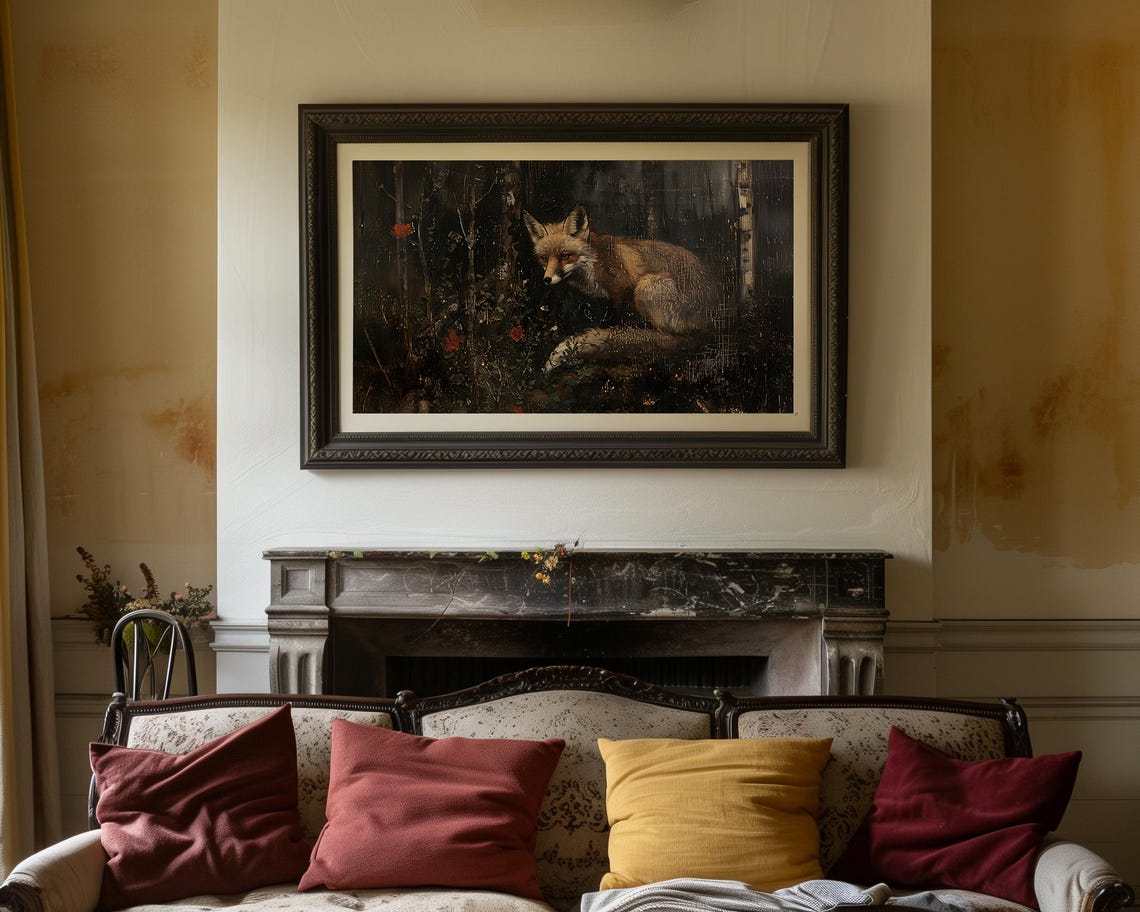 Red Fox in a Dark Forest Vintage Woodland Night Scene Poster - Image 2