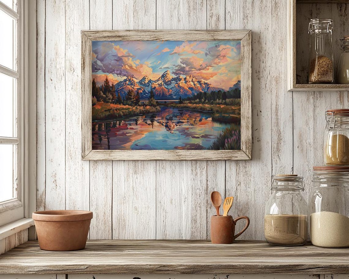 Grand Teton Mountains At Sunset Over A Mirror River Landscape Poster - Image 2
