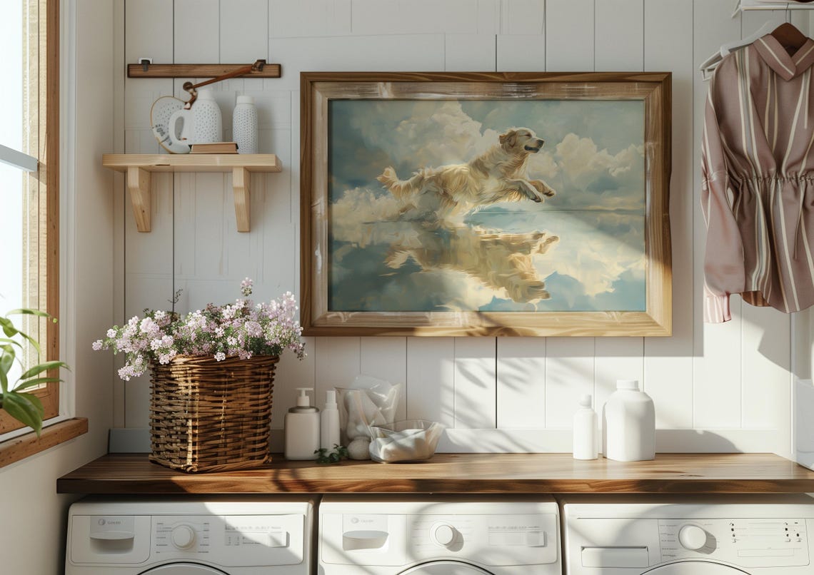Golden Retriever Leaping Over Water Reflection Dreamy Dog Poster - Image 3