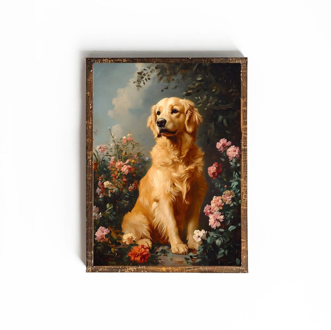 Golden Retriever Among Roses Vintage Floral Dog Portrait Poster - Image 2