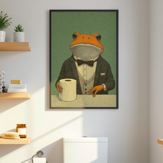 Gentleman Frog With Toiler Paper Poster Anthropomorphic Animal Print