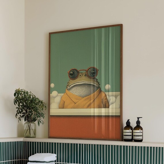 Frog In Bath, Whimsical Animal Art Print