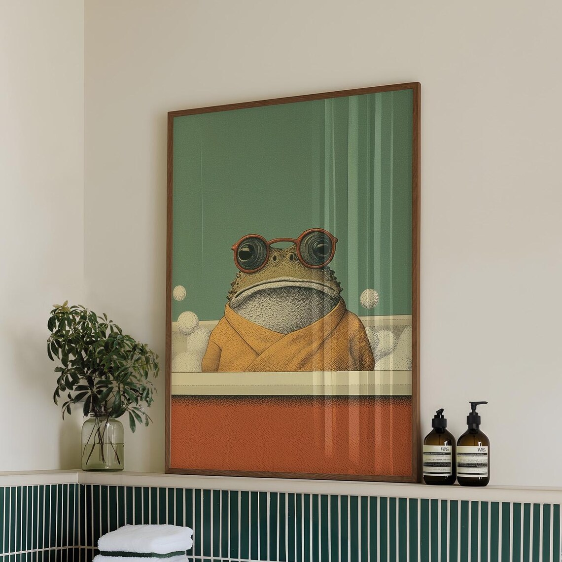 Frog In Bath, Whimsical Animal Art Print