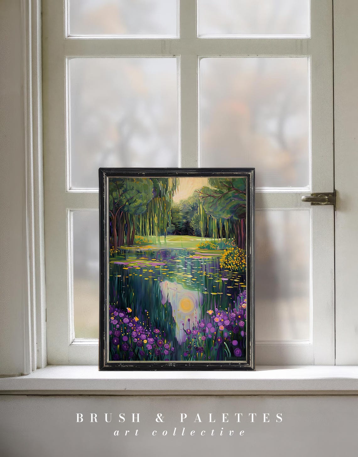 Sunlit Forest Pond With Willows And Lily Pads Impressionist Art Poster - Image 2