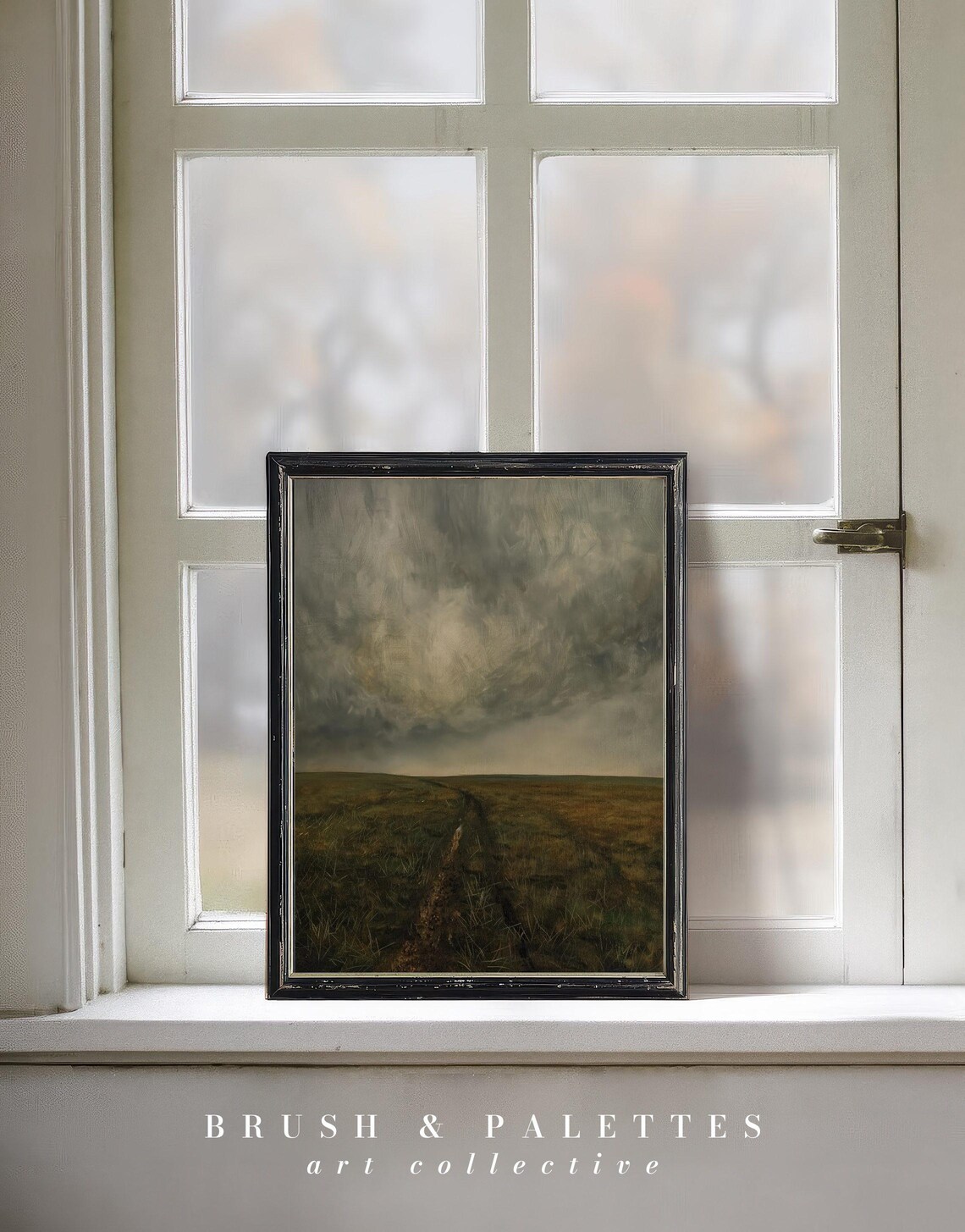 Dark Stormy Sky Over Moorland Path Moody Landscape Oil Painting Poster - Image 3