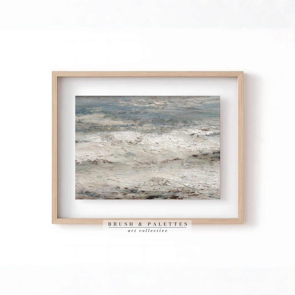 Rough Sea Aerial Ocean Waves Textured Neutral Painting Poster - Image 3