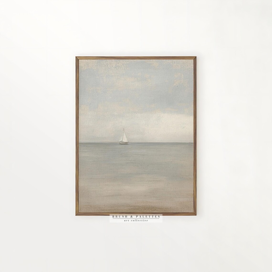 Minimalist Ocean With Lone Sailboat Serene Gray Seascape Poster - Image 2