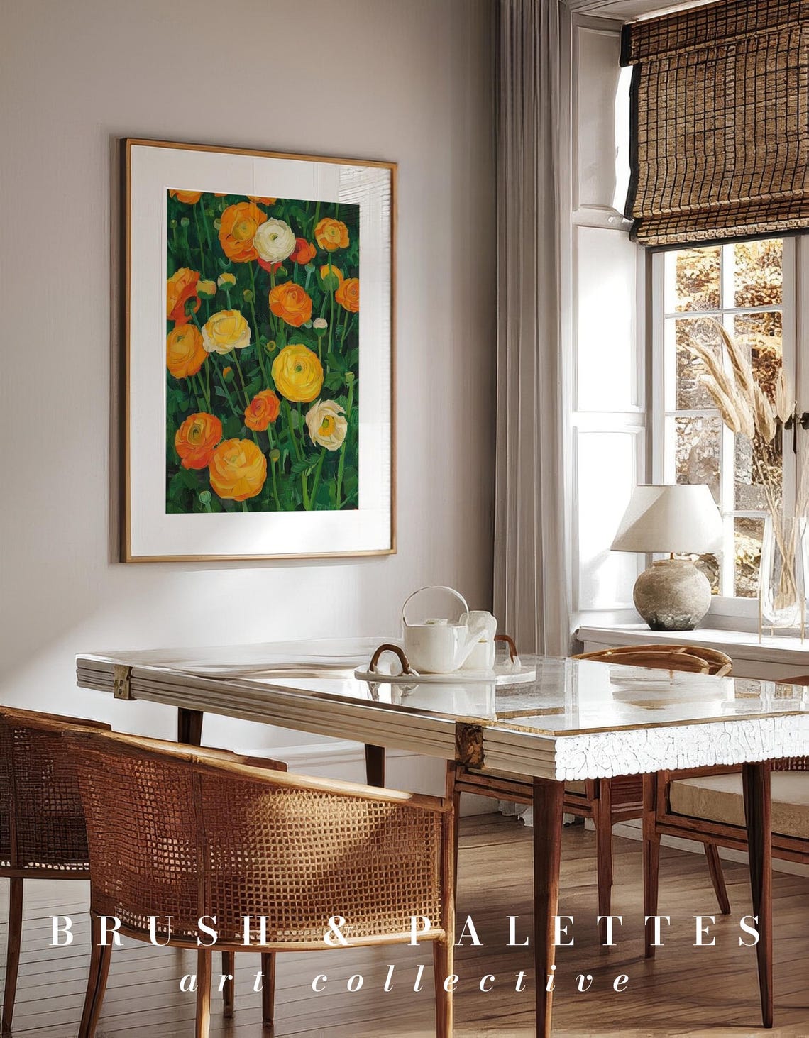 Orange And Yellow Ranunculus Bold Floral Oil Painting Poster - Image 3