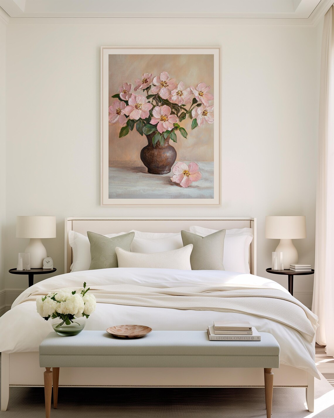 Pink Wild Roses In Brown Vase Vintage Floral Still Life Poster - Image 3