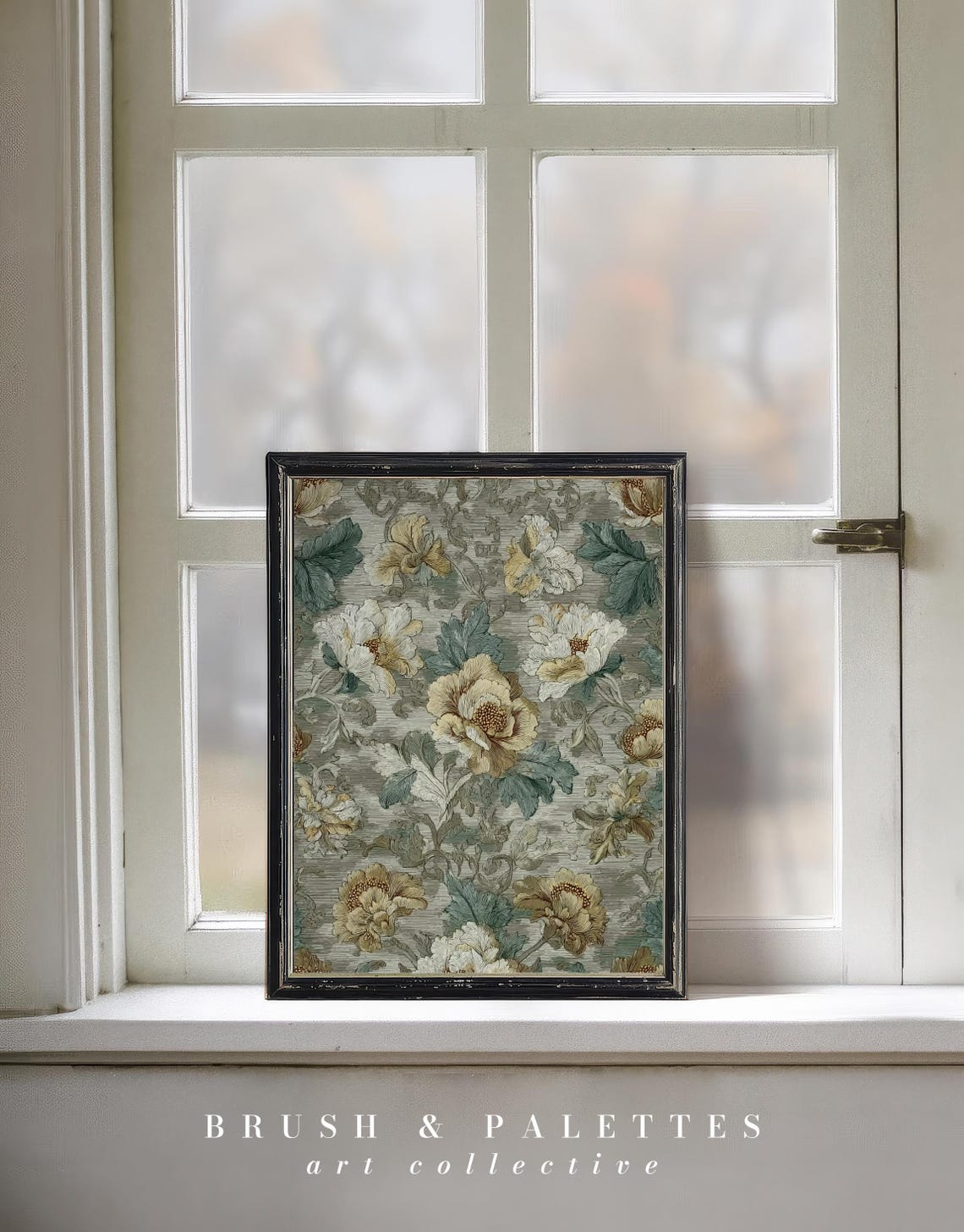 Vintage Peony Floral Pattern Antique Botanical Sage Green Wall Poster - Image 2