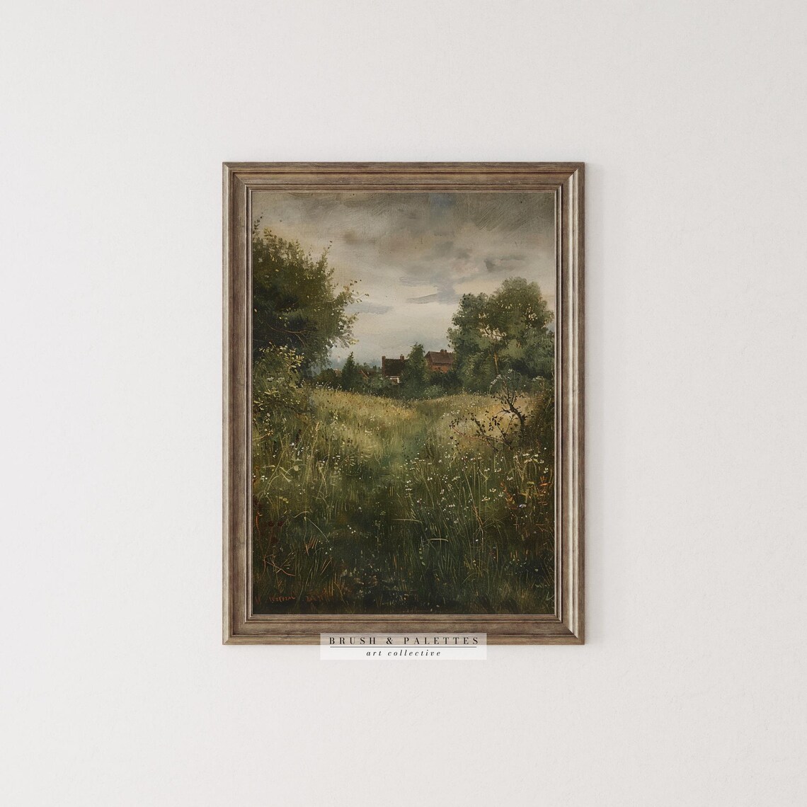 Wildflower Meadow Path To Farmhouse Moody Country Landscape Art Poster - Image 2