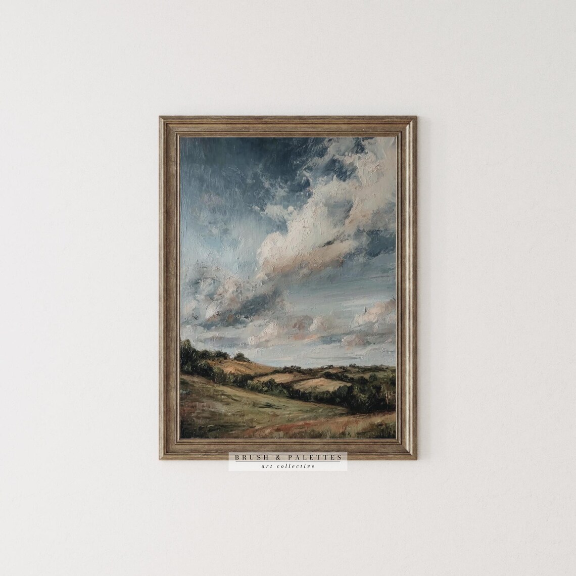 Rolling Hills Dramatic Sky Oil Landscape Pastoral Country Wall Art - Image 3