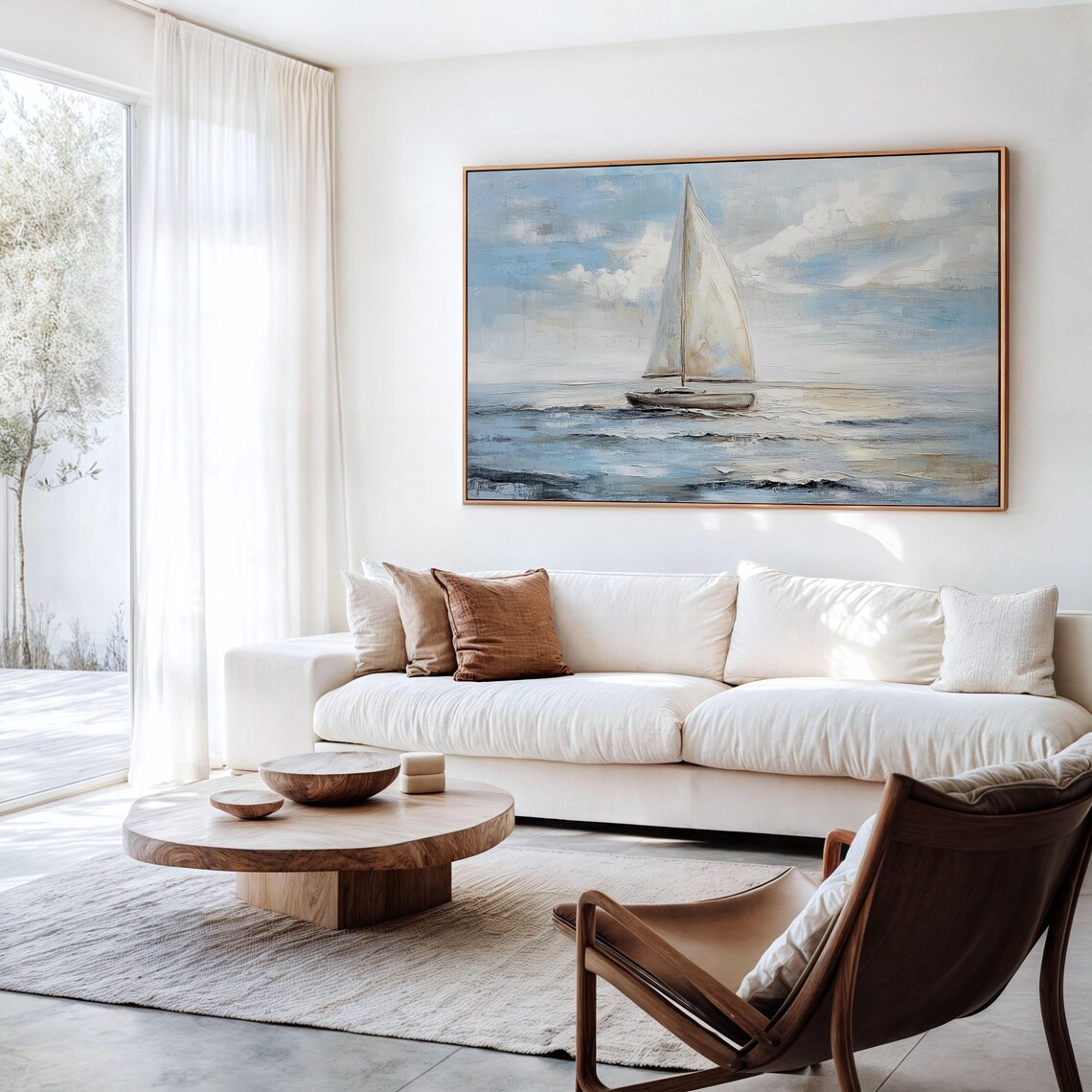 White Sailboat On Calm Blue Sea Impressionist Coastal Sailing Poster - Image 3