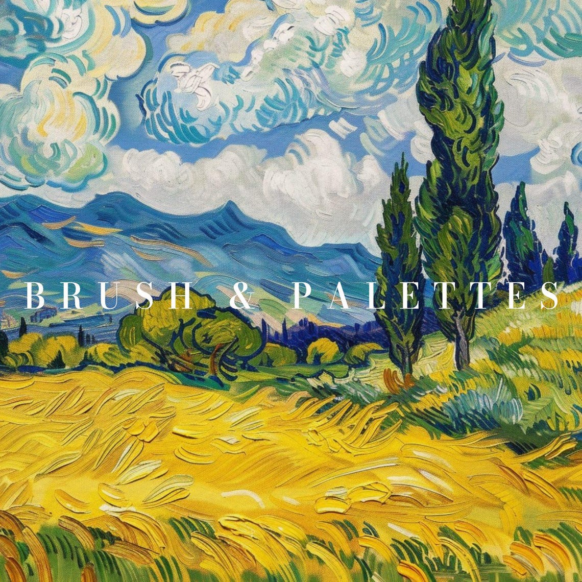 Wheatfield with Cypresses Swirling Sky Van Gogh Style Painting Poster - Image 3