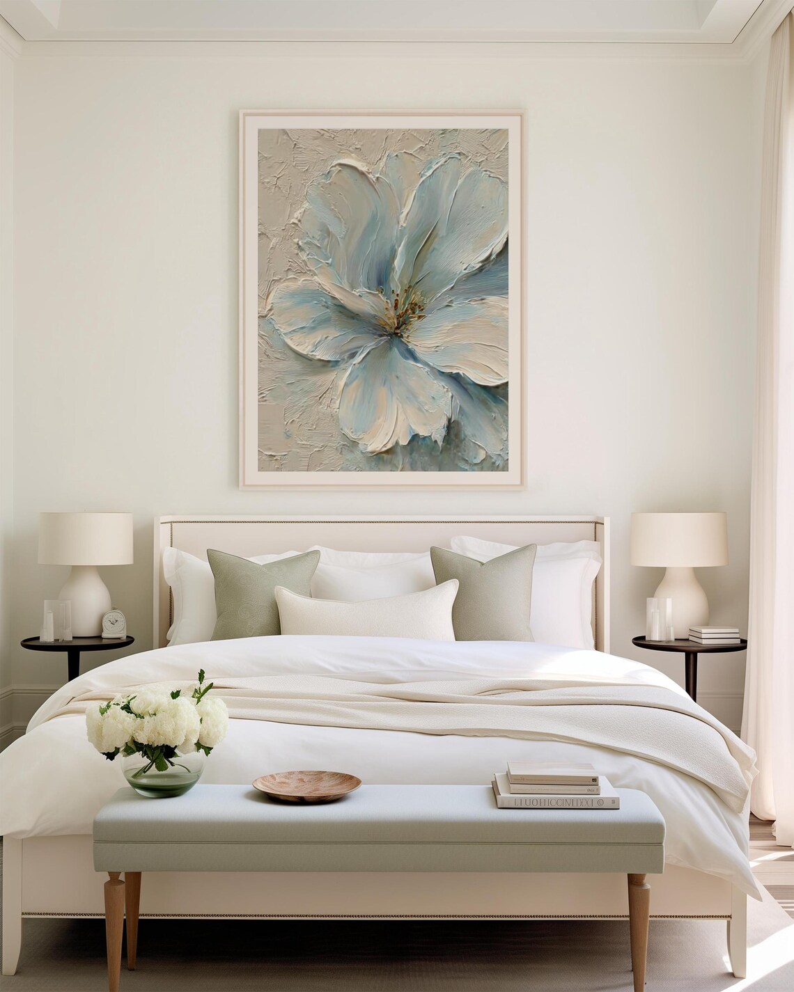 Pale Blue Flower Close Up Textured Impasto Oil Painting Bloom Poster - Image 2
