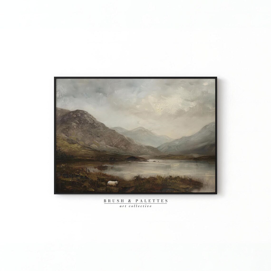 Mountain Lake Landscape Grazing Sheep Moody Highland Scene Poster - Image 2
