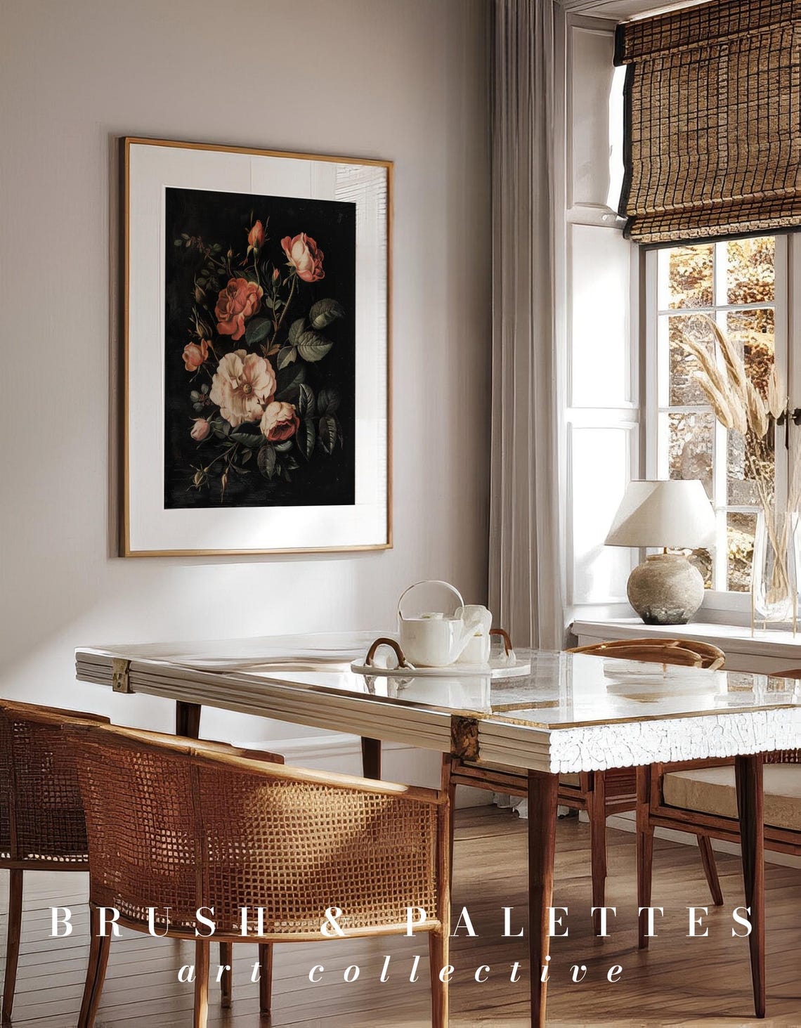 Vintage Roses on Black Background Romantic Floral Painting Poster - Image 3