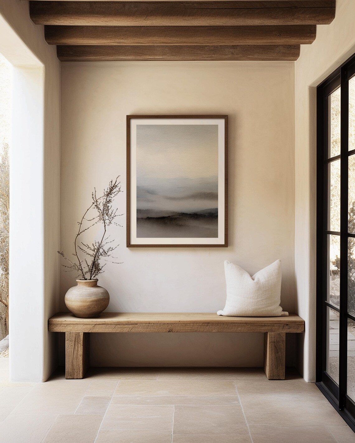 Misty Foggy Hills Abstract Watercolor Gray Neutral Landscape Poster - Image 3