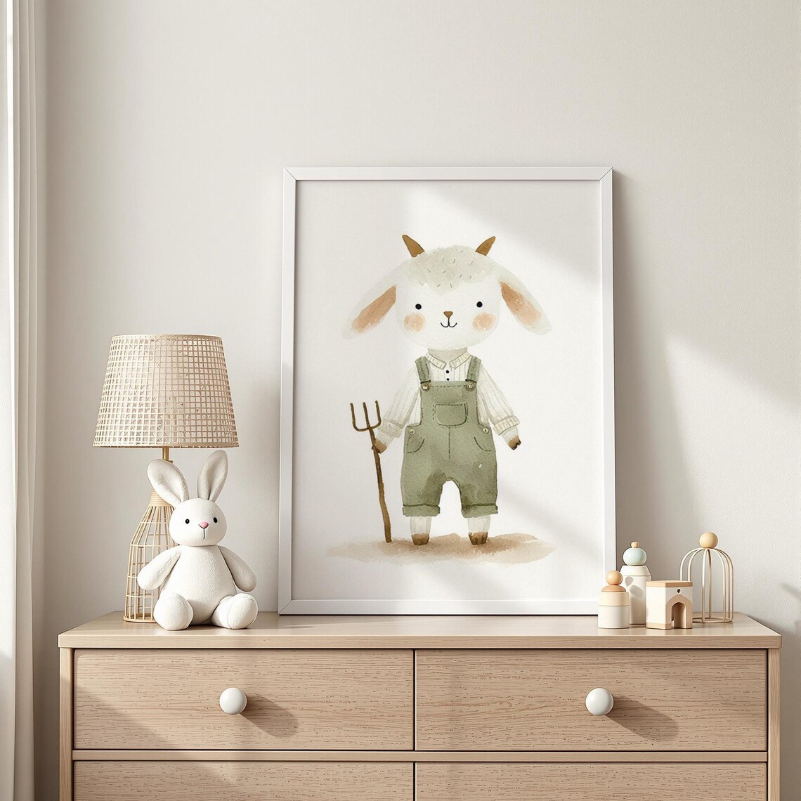 Goat Farmer Nursery Print Country With Pitchfork Illustration Baby Room Decor