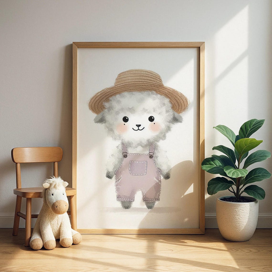 Farm Sheep Print Cute Nursery Art Kids Room Decor Wall