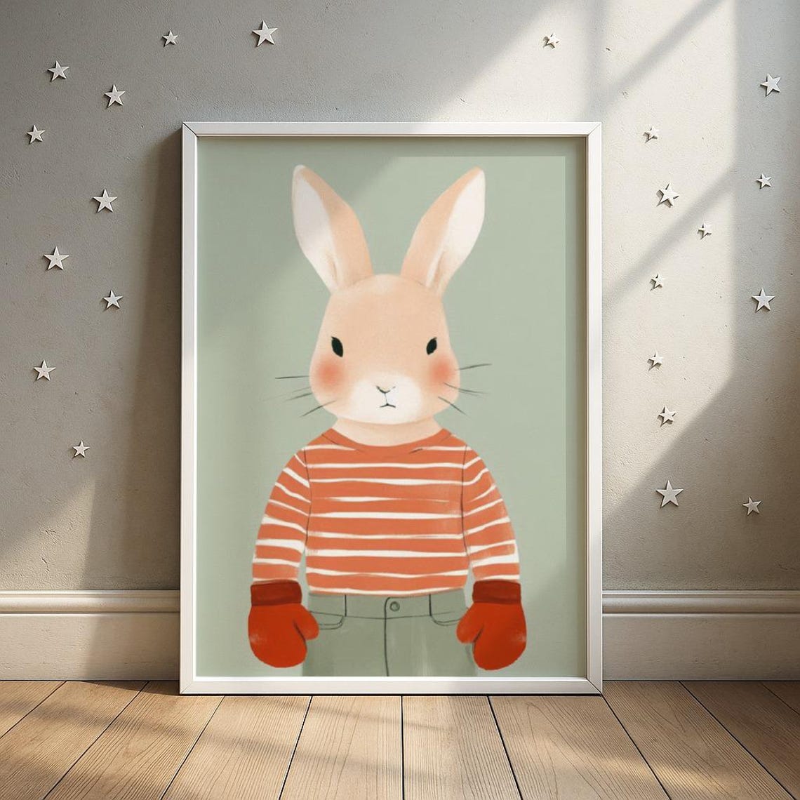 Boxing Rabbit Wall Art With Gloves Illustration Toddler Room Decor