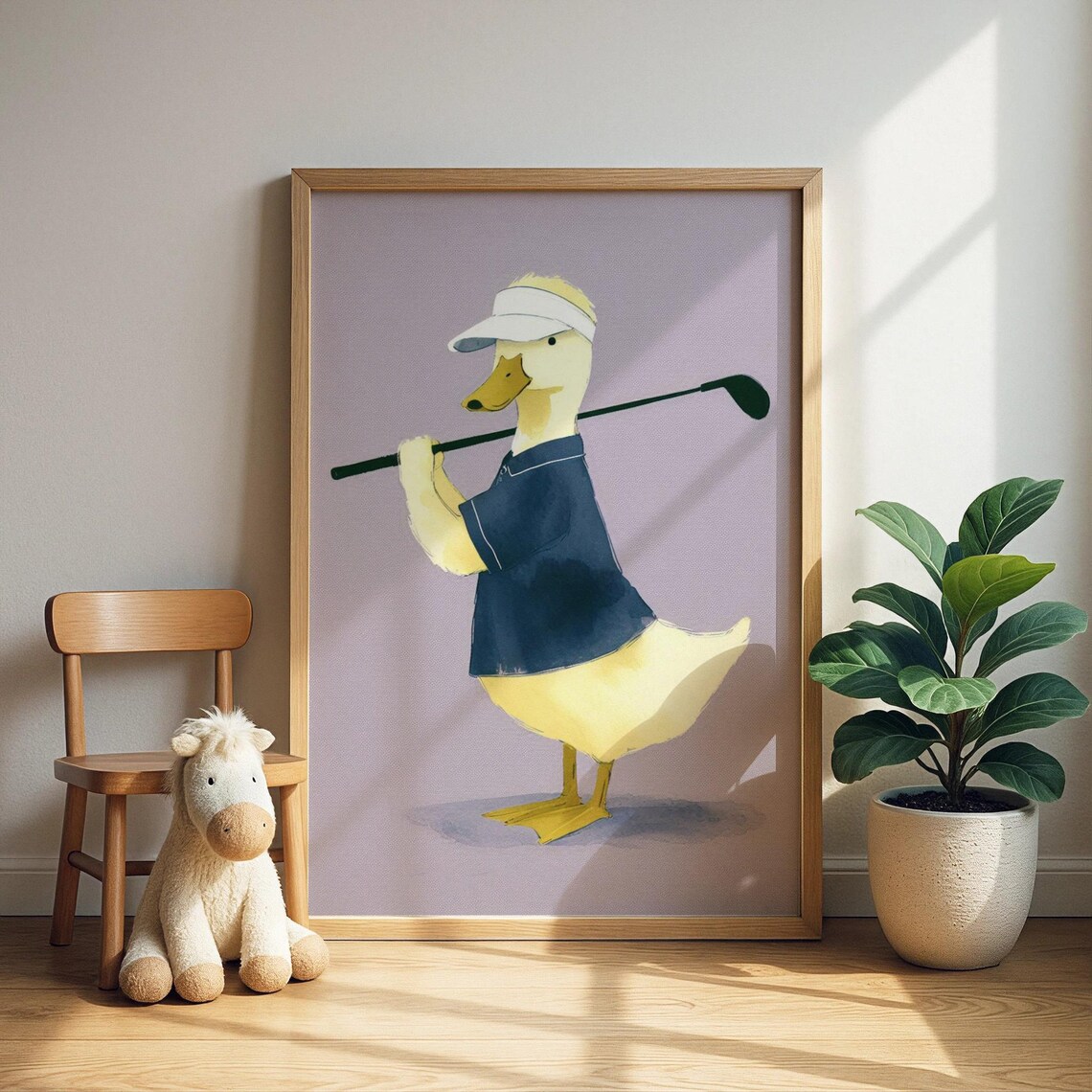 Golf Duck Golfer Visor Polo Shirt Club Cute Kids Nursery Wall Art