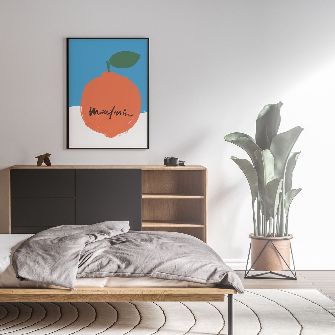 Mandarin Orange Bold Pop Art Blue Kitchen Fruit Illustration Poster - Image 4