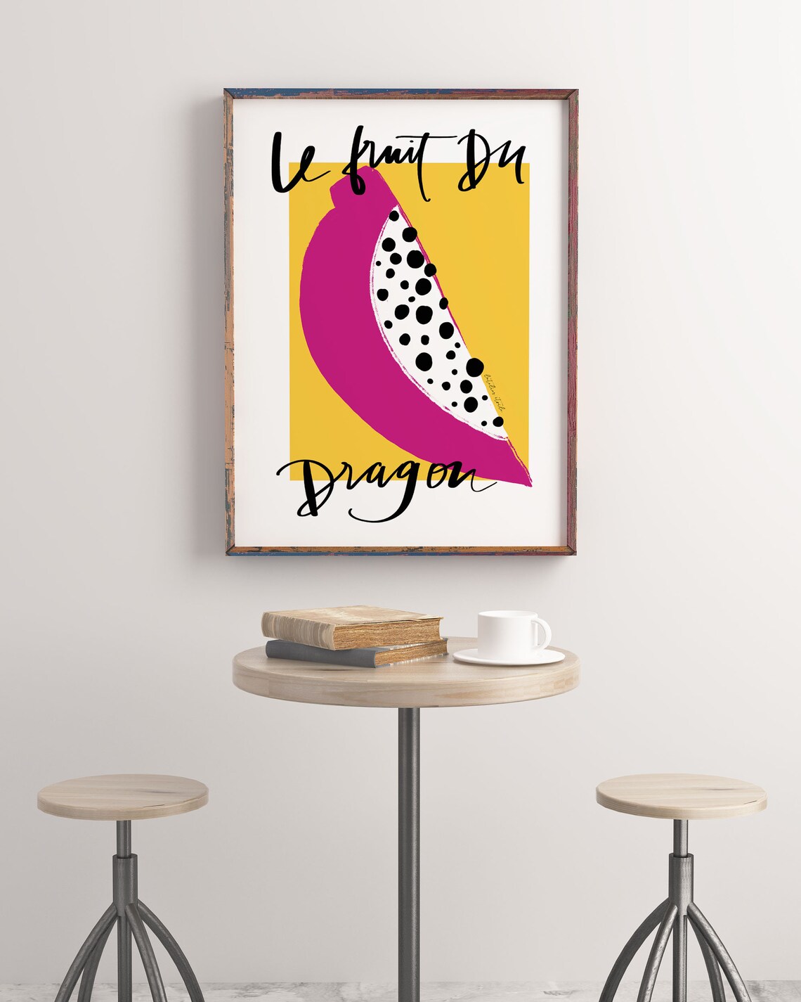 Le Fruit Du Dragon Pink Dragon Fruit Tropical Yellow French Poster - Image 2