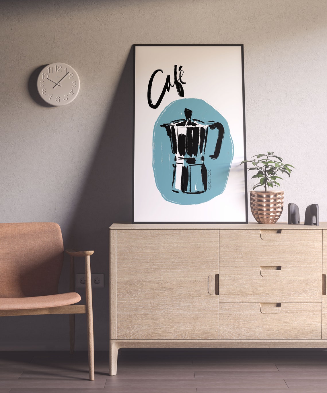 Cafe Moka Pot Espresso Maker Blue Circle Coffee Kitchen Poster - Image 2