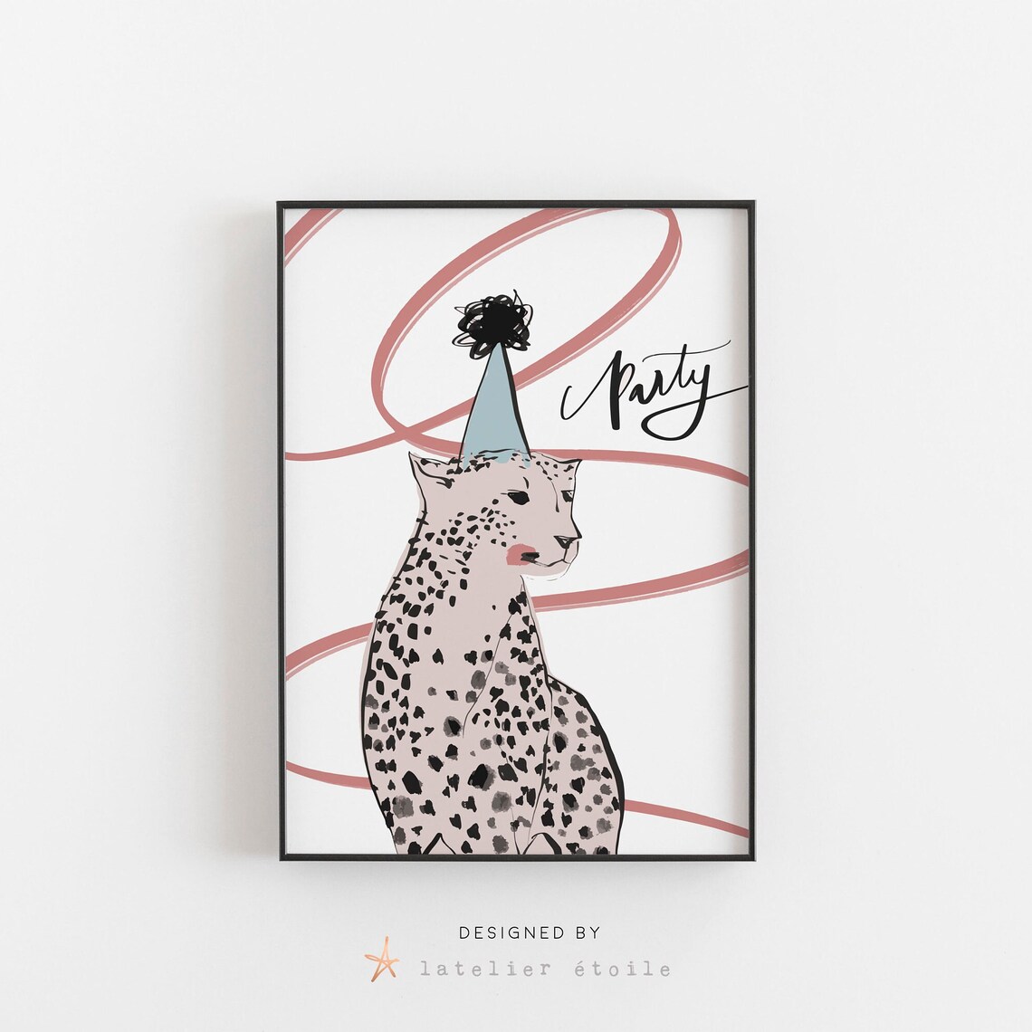 Party Leopard Wearing Party Hat Pink Nursery Animal Illustration Poster - Image 4