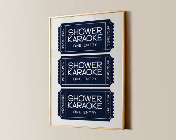 Shower Karaoke One Entry Navy Ticket Stub Trio Bathroom Poster