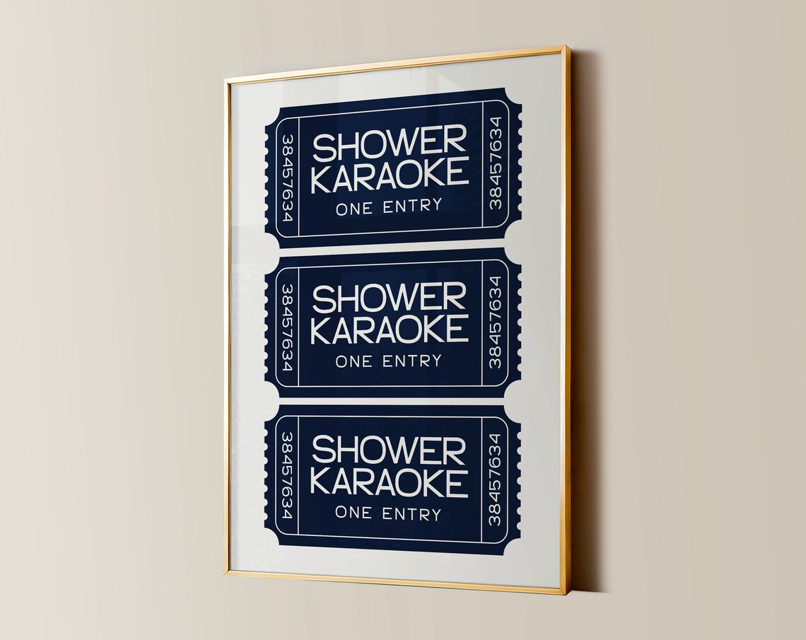 Shower Karaoke One Entry Navy Ticket Stub Trio Bathroom Poster