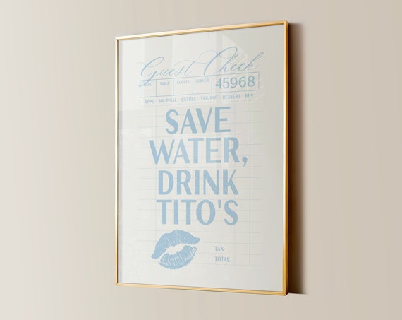 Titos Guest Check Print College Apartment Decor Dorm Room Poster Funny Drinking Bar Cart Trendy Home Wall Art Girly Preppy Aesthetic